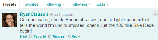 Ryan Clauson tweet ''...tight spandex that tells the world I'm uncircumcised