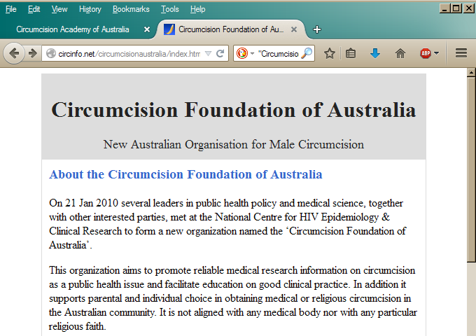 Morris's website: The Circumcision Foundation of Australia